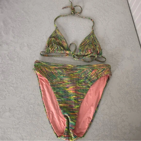 Isabella Rose Prismatic Triangle Bikini Top & Maui High Waist Swim Bottom Medium - Picture 1 of 13